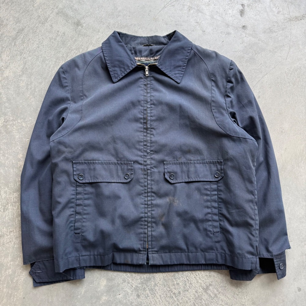 Vintage Campus Studio One Navy Blue Fleece Lined Zip Up Work Jacket Size 42